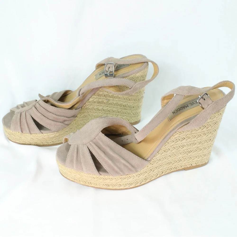Steve Madden‎ Tan Straw Heels Shoes Womens Size 9.5